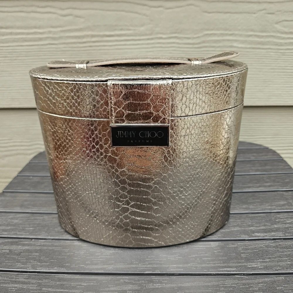 Jimmy Choo Metallic Bronze Snakeskin Cosmetics Vanity Case Lined and Felt Bottom